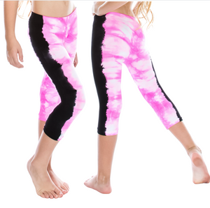 Pink Tie Dye Leggings with Black Accent