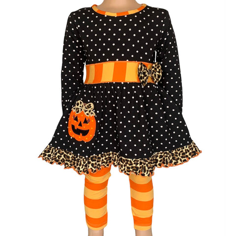 Halloween Orange Pumpkin Polka Dot Outfit